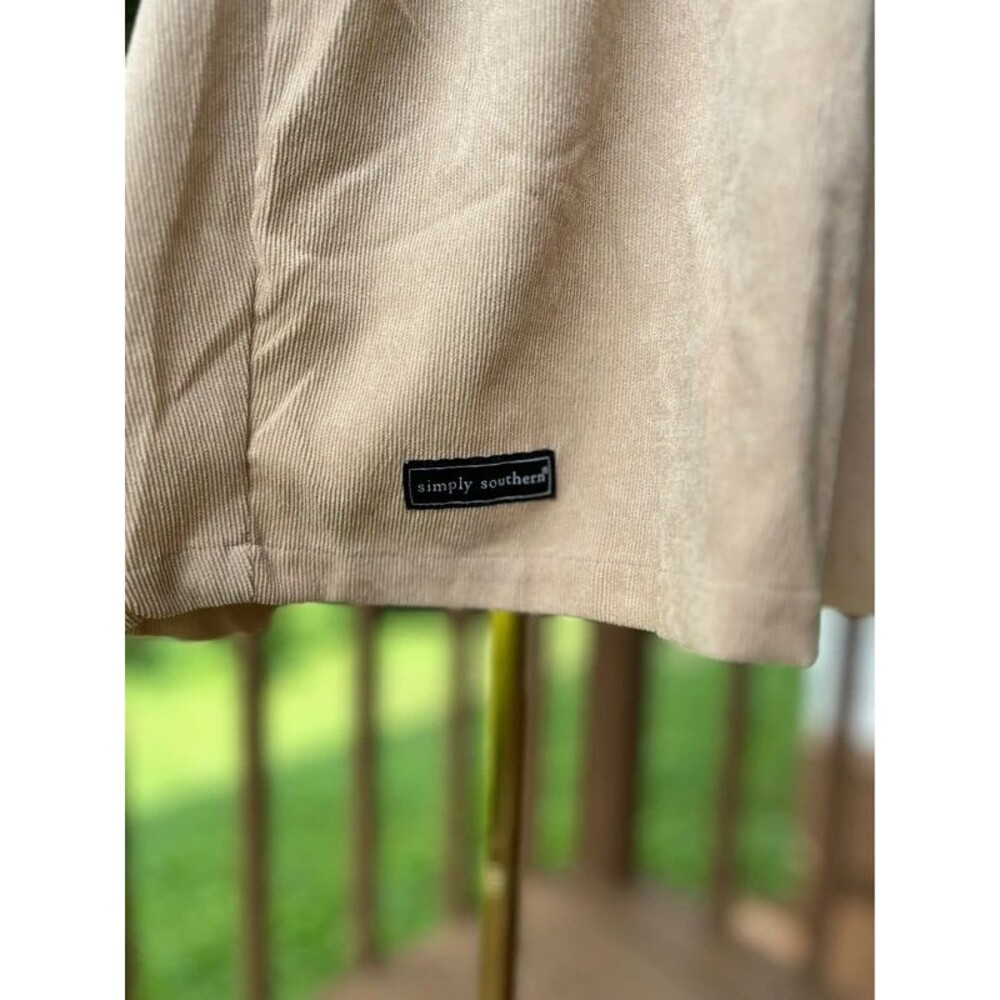 Simply Southern Corduroy Tiered Belted Shirt Dress Tan Size S - Picture 8 of 8